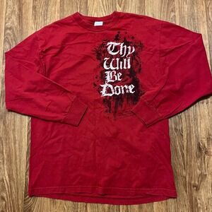 Vintage Christian Shirt Adult Large Red Thy Will Be Done Jesus Faith Long Sleeve
